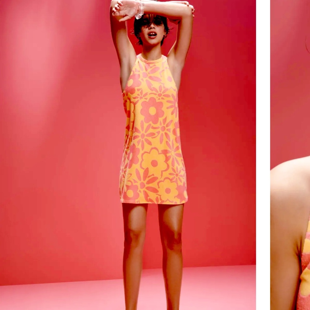 Zara jacquard terrycloth retro mini dress S EUC / retro floral print, terry RARE